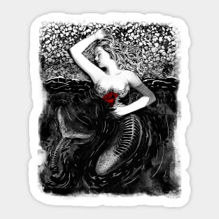 Gothic Dead mermaid with red rose - Dark manga art Sticker